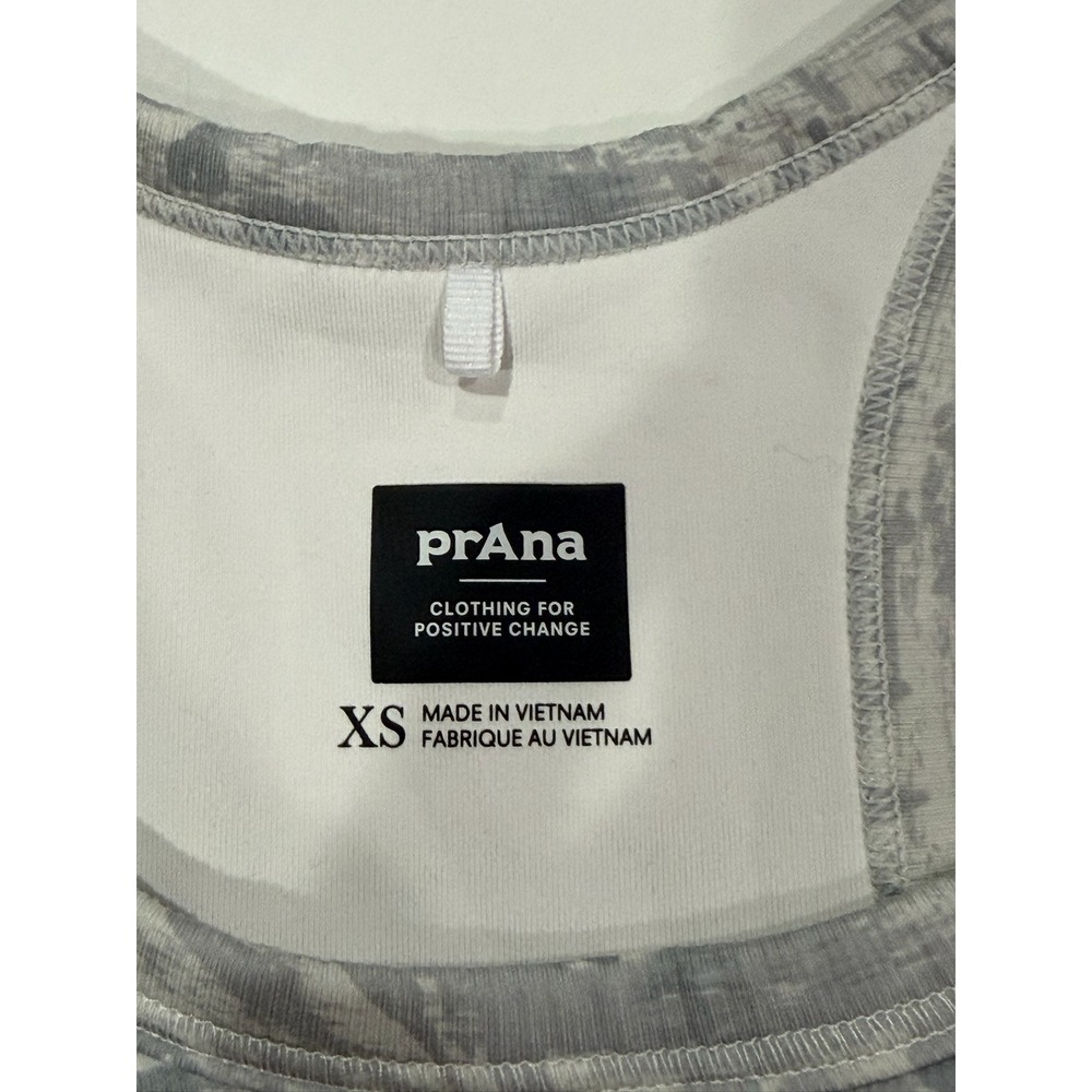 Prana Becksa Crop Top Womens XS Grey White Camo Ribbed Racerback Yoga Tank - Picture 4 of 5